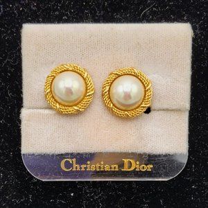 NOS Christian Dior Faux Mother of Pearl Clip Earrings
